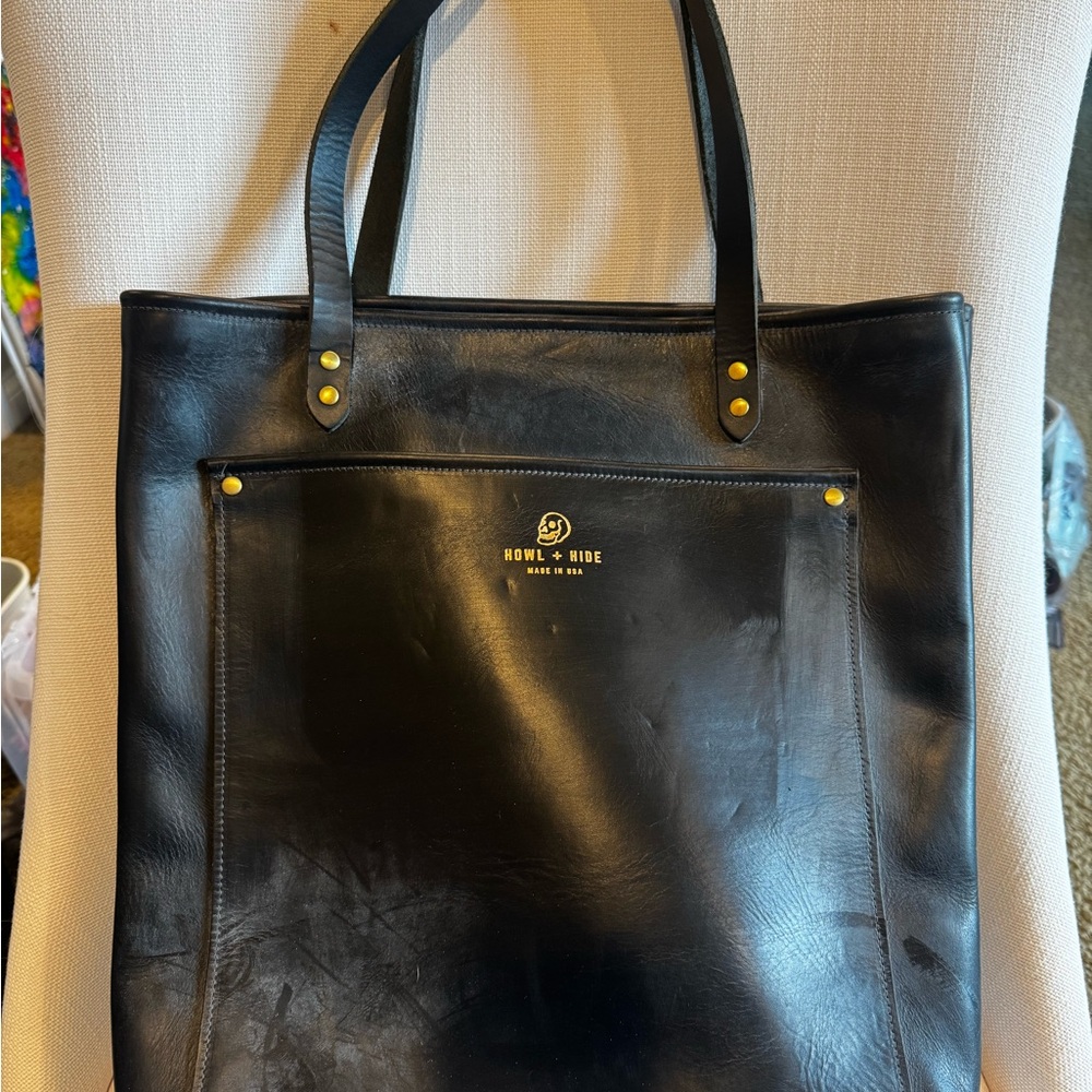 Howl & Hide Black Leather Tote Bag